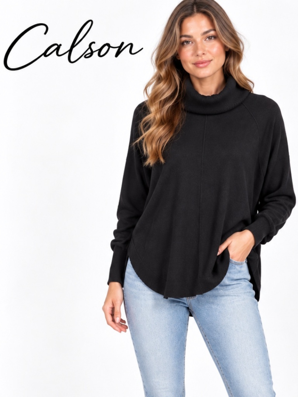 Caslon Center-Seam Cowl Neck Tunic Sweater in black
